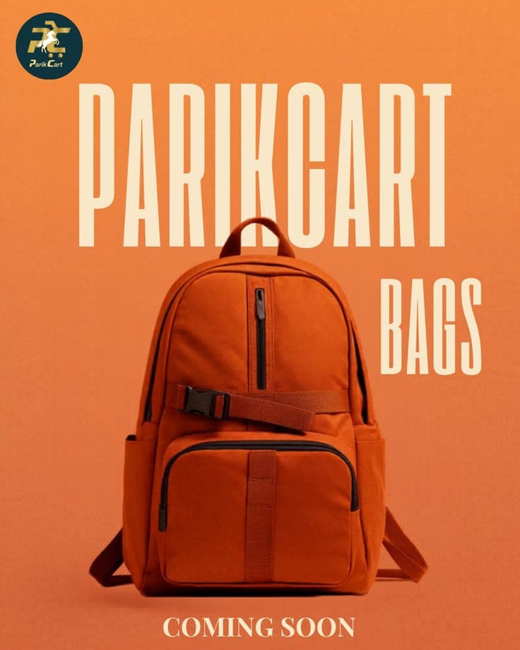 Burnt-orange canvas backpack showing its front zip pocket and buckle hardware